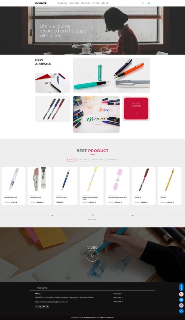 Theme wordpress bán văn phòng phẩm bút viết cao cấp – Giao diện sang trọng